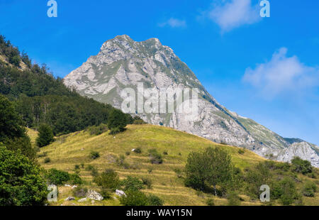 Apuan Alps mountain view from Campocatino in summer, Lucca province, Tuscany, Italy. Stock Photo