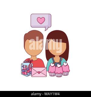 young couple lovely with candies avatar character vector illustration design Stock Vector