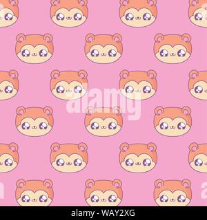 pattern of heads cute monkeys baby animals kawaii style vector illustration design Stock Vector