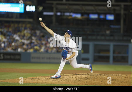 Los Angeles, CALIFORNIA, USA. 21st Aug, 2019. LOS ANGELES, CALIFORNIA - AUGUST 21: Walker Buehler #21 of the Los Angeles Dodgers pitches against the Toronto Blue Jays during the game at Dodger Stadium on August 21, 2019 in Los Angeles, California. Los Angeles Dodgers won the game 2-1 in the 10 inning.Armando Arorizo Credit: Armando Arorizo/Prensa Internacional/ZUMA Wire/Alamy Live News Stock Photo