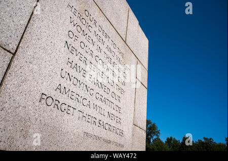 Quote by President Harry S Truman carved onto a wall of the World War II memorial on the National Mall in Washington DC, USA Stock Photo