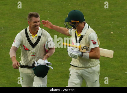 Leeds, UK. 22nd Aug, 2019. Marnus Labuschagne, and David Warner of Australia walks off after bad light stopped play during day one of the 3rd Specsavers Ashes Test Match, at Headingley Cricket Ground, Leeds, England. Credit: csm/Alamy Live News Stock Photo