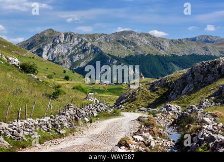 Rocky road to Lukomir - a distant village in the mountains of Bosnia and Hercegovina. Summer 2019. Stock Photo