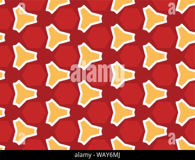 Seamless geometric pattern. Dark and light red, yellow and white shapes. Stock Vector
