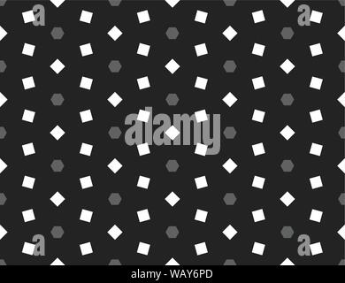 Vector seamless geometric pattern. Shaped grey hexagons and white square on black background. Stock Vector
