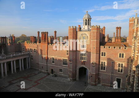 Clock Court and Anne Boleyn Tower, Rooftop Tour, Hampton Court Palace, East Molesey, Surrey, England, Great Britain, United Kingdom, UK, Europe Stock Photo