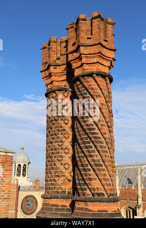 Tudor brick patterned chimneys, Rooftop Tour, Hampton Court Palace, East Molesey, Surrey, England, Great Britain, United Kingdom, UK, Europe Stock Photo