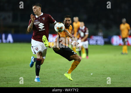 Torino, Italy. 22nd Aug, 2019. Joao Moutinho of Wolverhampton Wanderers Fc in action during the UEFA Europa League playoff first leg football match between Torino Fc and Wolverhampton Wanderers Fc. Credit: Marco Canoniero/Alamy Live News Stock Photo