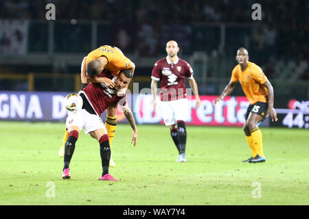 Torino, Italy. 22nd Aug, 2019. Romain Saiss of Wolverhampton Wanderers Fc in action during the UEFA Europa League playoff first leg football match between Torino Fc and Wolverhampton Wanderers Fc. Credit: Marco Canoniero/Alamy Live News Stock Photo