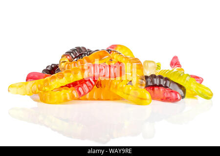 Lot of whole chewing colourful jelly worm candy isolated on white background Stock Photo