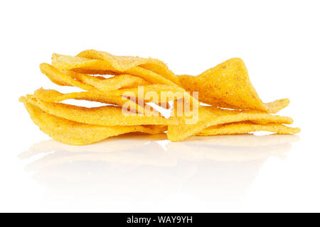 Lot of whole cheese tortilla chips heap isolated on white background Stock Photo