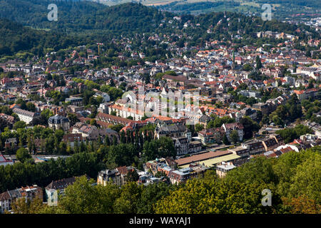 Freiburg in Breisgau, panoramic view from the observation tower on the castle hill, hill to the city centre, with old town, Stock Photo