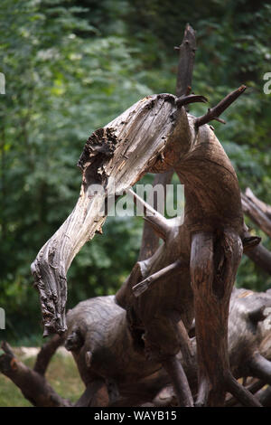 An Isolated Old Gnarly Tree Near a Sidewalk and Palm Trees Stock Photo
