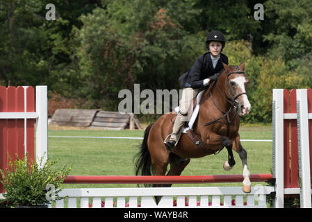 Teenage Girl Competitive Rider on Horse Jumping at Show Stock Photo