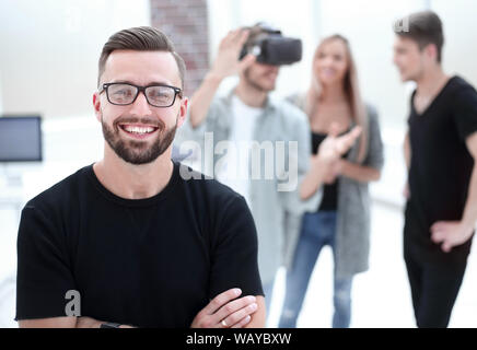 male software programmer testing a new app Stock Photo