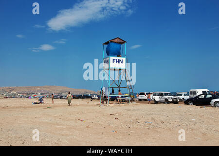 Caspian beach / Azerbaijan - 13 Jul 2013: The oil rig in Azerbaijan, Caspian sea Stock Photo