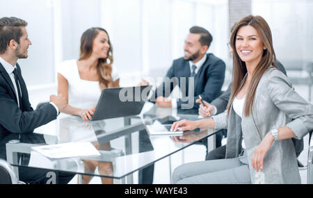 business team discusses new ideas at a business meeting Stock Photo