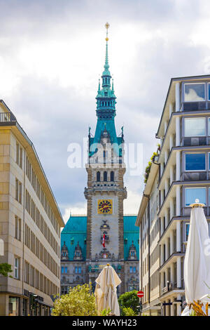 Tower of Hamburg City Hall. Situated on market square (Rathausmarkt). Is the seat of local government of the Free and Hanseatic City of Hamburg Stock Photo