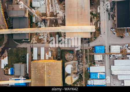 Aerial drone photography of an old industry area. Stock Photo