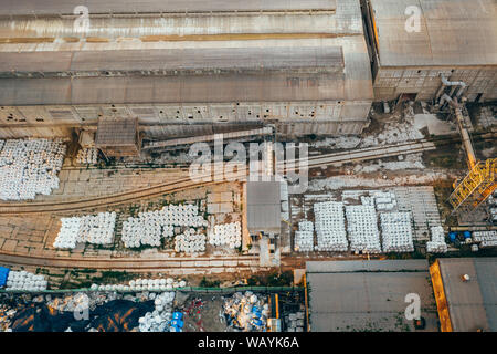 Aerial drone photography of an old industry area. Stock Photo