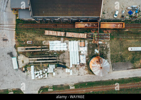 Aerial drone photography of an old industry area. Stock Photo