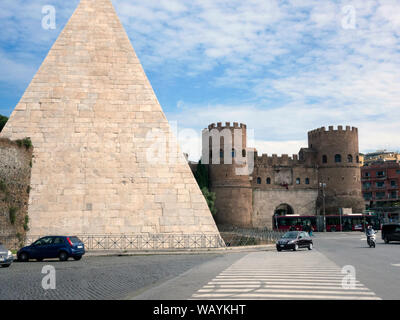 Porta San Paolo Gate and the Pyramid of Caius Cestius, Rome, 2019. Stock Photo