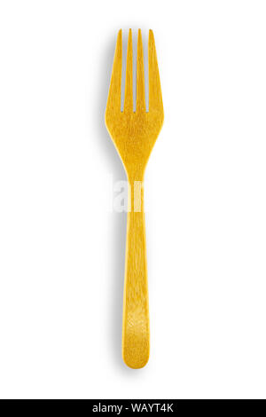 Close up wooden fork on isolated white background with clipping path. Stock Photo