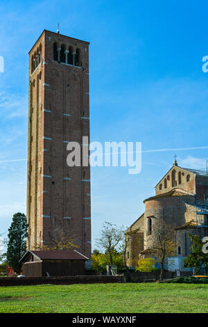 The campanile (bell tower) of the Basilica di Santa Maria Assunta, Torcello island, Laguna Veneto, Italy Stock Photo