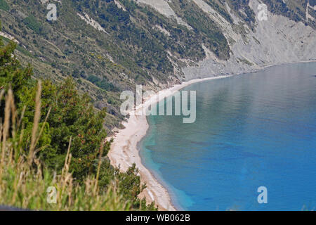 The bay near Portonovo in the province of Ancona in Italy seen from above around Monte Conero on a beautiful spring day with a calm Adriatic sea