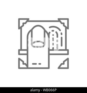 Fingerprint verification, laser scanning of fingerprint line icon. Stock Vector