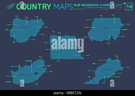 Flat vector maps collection with infographic elements. Stock Vector
