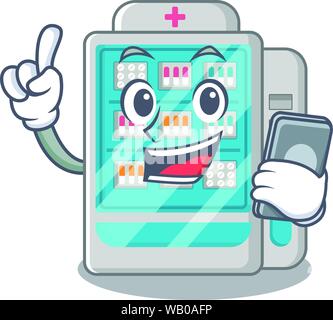 With phone medicines vending machine on the cartoon Stock Vector