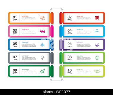 Infographics tab paper index with 10 data template. Vector illustration abstract background. Can be used for workflow layout, business step, banner, w Stock Vector