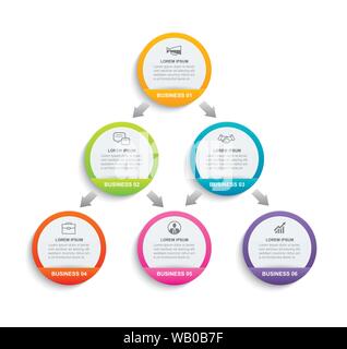 Infographics circle paper with 6 data template. Vector illustration abstract background. Can be used for workflow layout, business step, brochure, fly Stock Vector