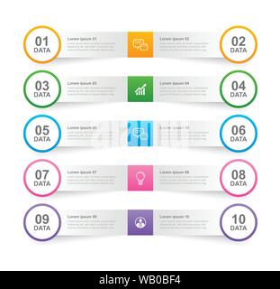 Infographics tab in horizontal paper index with 10 data template. Vector illustration abstract background. Can be used for workflow layout, business s Stock Vector