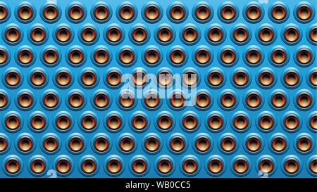 Vector Illustration of Blue Black and Orange Embossed Round Loudspeaker Background Stock Vector