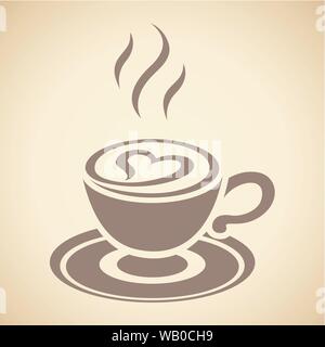 Vector Illustration of Brown Cappuccino Icon with Heart isolated on a Beige Background Stock Vector