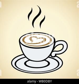 Vector Illustration of Cappuccino Icon with Heart isolated on a Beige Background Stock Vector