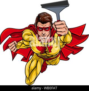 Super Window Cleaner Superhero Holding Squeegee Stock Vector