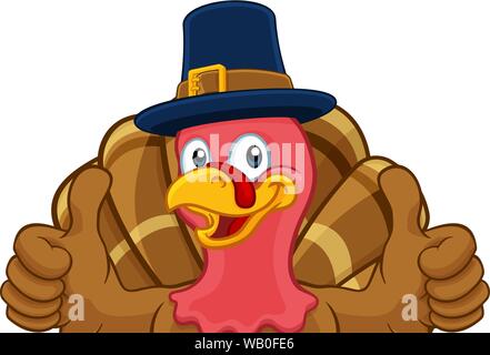 Turkey Pilgrim Hat Thanksgiving Cartoon Character Stock Vector