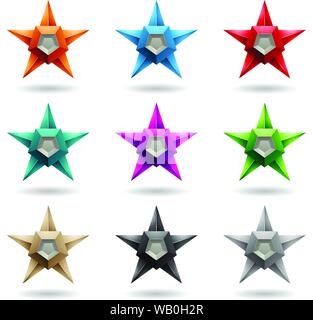 Vector Illustration of Colorful Embossed Stars with Round Loudspeaker Shapes isolated on a White Background Stock Vector