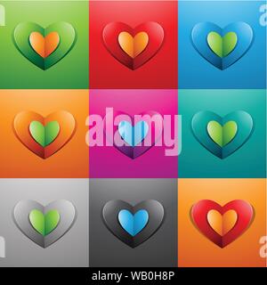 Vector Illustration of Colorful Folded Paper Hearts isolated on a white background Stock Vector