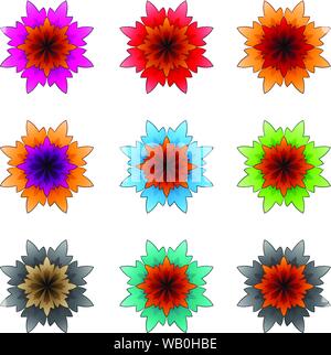 Vector Illustration of Colorful Flowers with Dark Outlines isolated on a white background Stock Vector