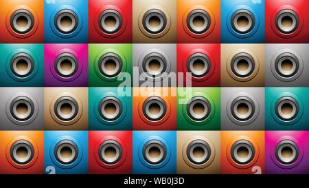 Vector Illustration of Embossed Big Round Shapes on Colorful Squares Background Stock Vector
