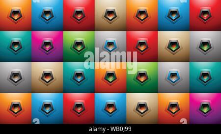Vector Illustration of Embossed Pentagon Shapes on Colorful Squares Background Stock Vector