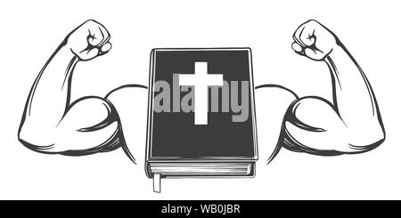 Bible, arm, bicep, strong , symbol of Christianity hand icon cartoon symbol hand drawn vector illustration sketch. Stock Vector