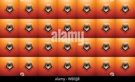 Vector Illustration of Embossed Pentagon Shapes on Orange Squares Background Stock Vector