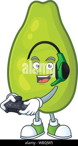 Gaming cute papaya on a white background Stock Vector