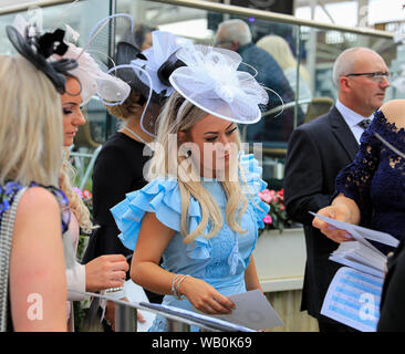 22nd August 2019 , York Racecourse, York, Great Britain; 2019 Darley Yorkshire Oaks/Ladies Day ; Ladies in their fashion outfits for Ladies Day at York Credit Conor Molloy/News Images Stock Photo