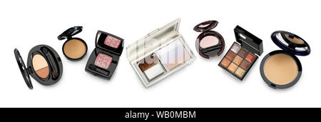 Set of colorful variety of makeups products . Top view for banners use against white background with a soft shadow. Stock Photo